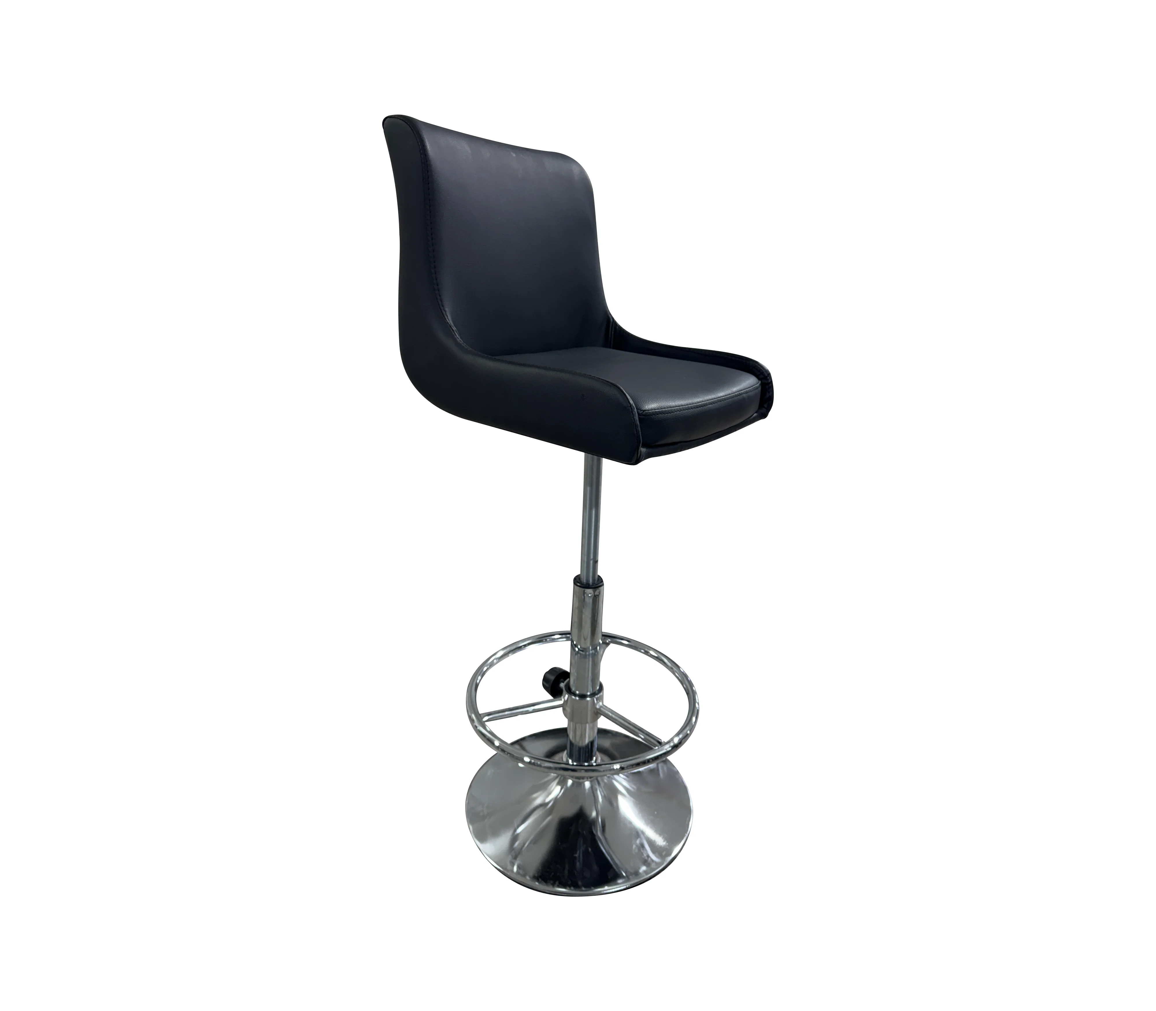 Silla de bar en cuero c/ base cromada altura ajustable y giratoria negra Powerfik - Image 3